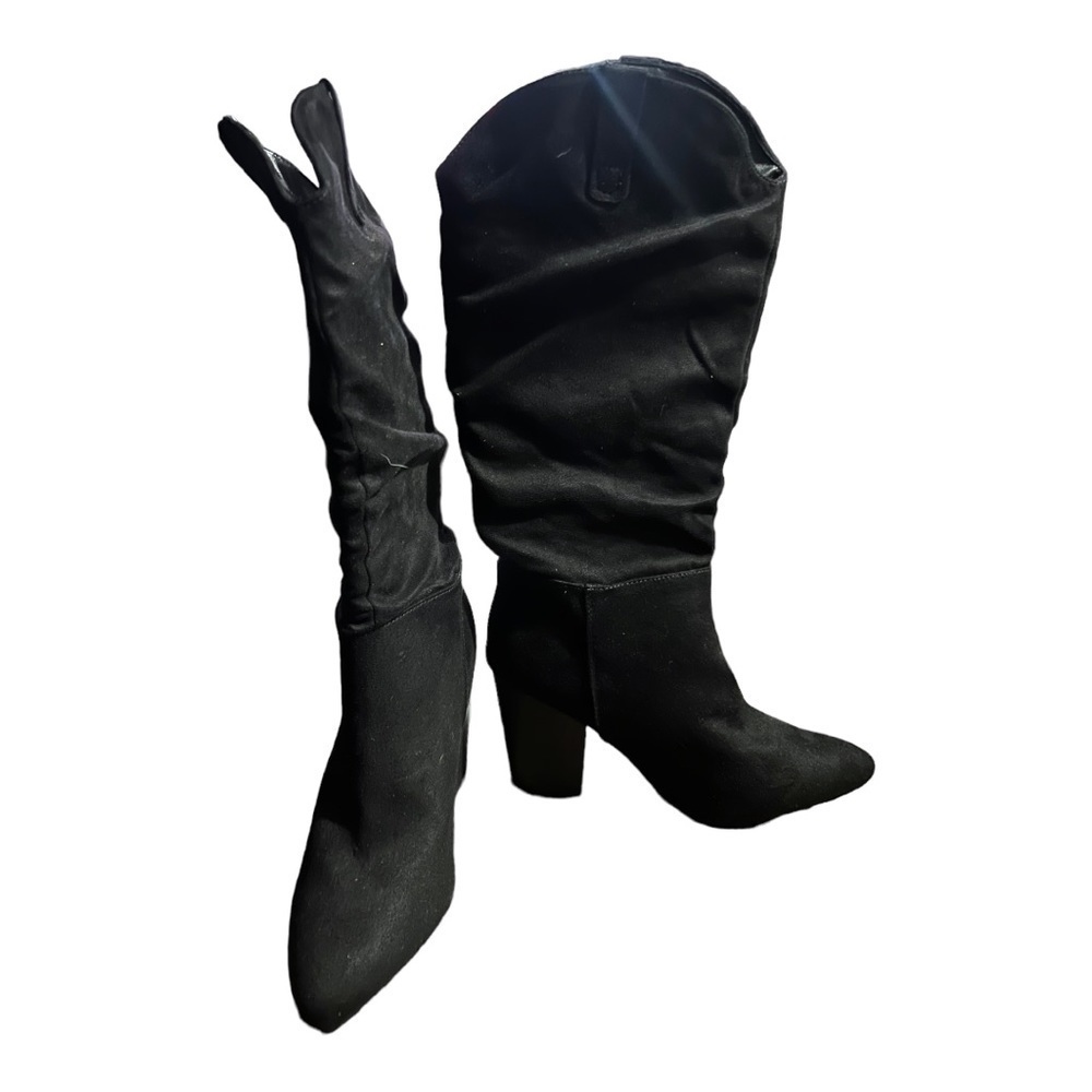 New SUGAR Womens Dk Black Pointed Toe Western Ruched Boots Sz 6.5